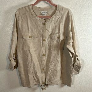 Liz Claiborne Linen Blend Oatmeal Utility Jacket Size XL